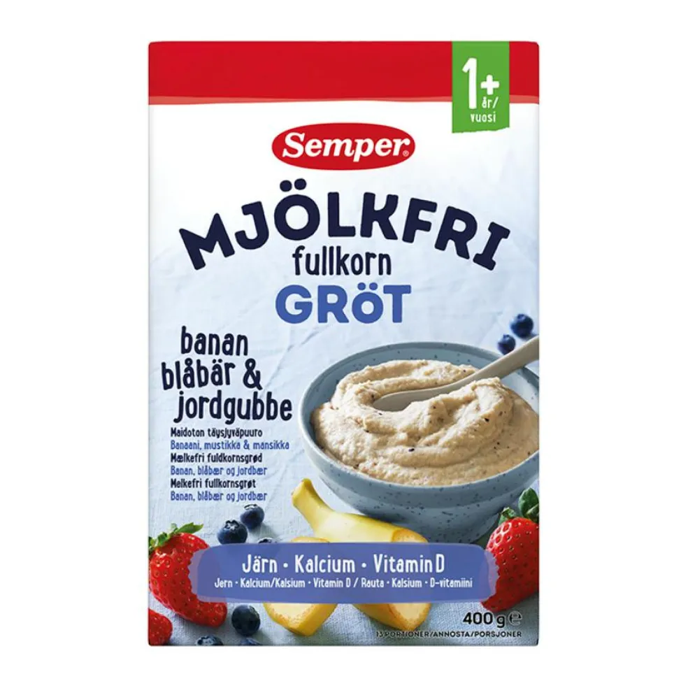 Mælkefri Grød Fuldkorn Banan, Blåbær og Jordbær